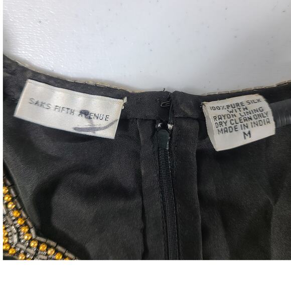 Saks Fifth Avenue Black Purple  Gold Red Silk Beaded Sequined Blink Top Shirt M - Picture 4 of 4